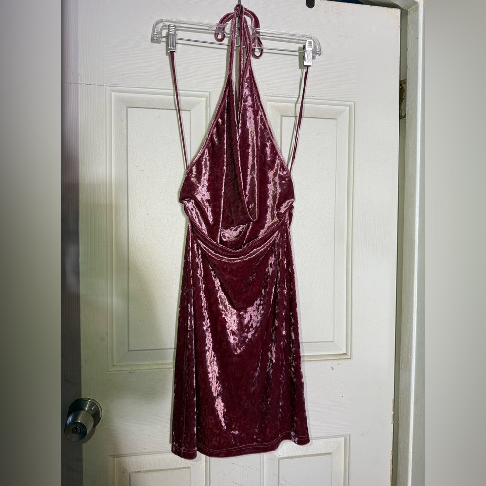 Cotton Candy Velvet Backless Dress in Deep Pink